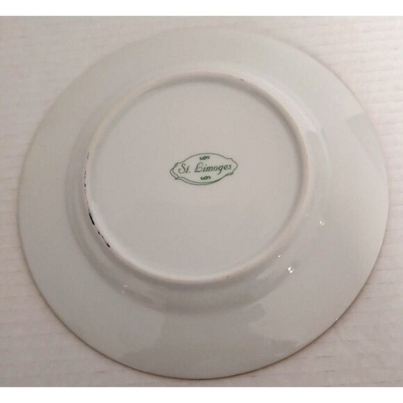 St. Limoges 7.5" Porcelain Plate Plum Fruit Center Mauve Rim Gold Trim - Picture 5 of 6